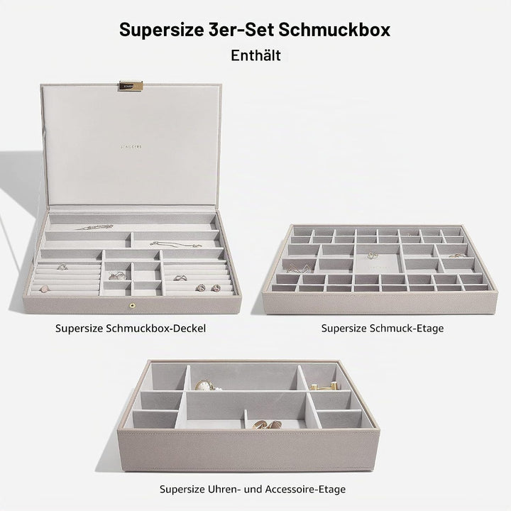 3er Set Schmuckschatullen von Stackers, grosse Grösse, stapelbar (graubraun)