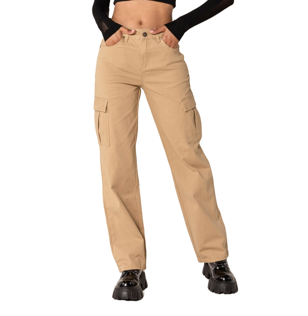 Nina Carter Q1885 Damen Cargo Jeans High Waist Cargohose Stretch Straight Leg Hose S Beige (Q1885),