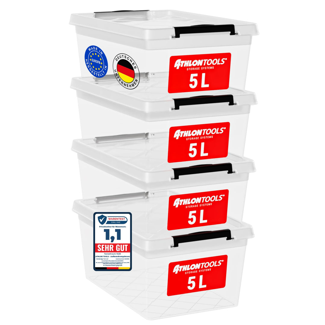 ATHLON TOOLS 6x 5 L Aufbewahrungsboxen mit Deckel, lebensmittelecht - Verschlussclips - 100% Neumate