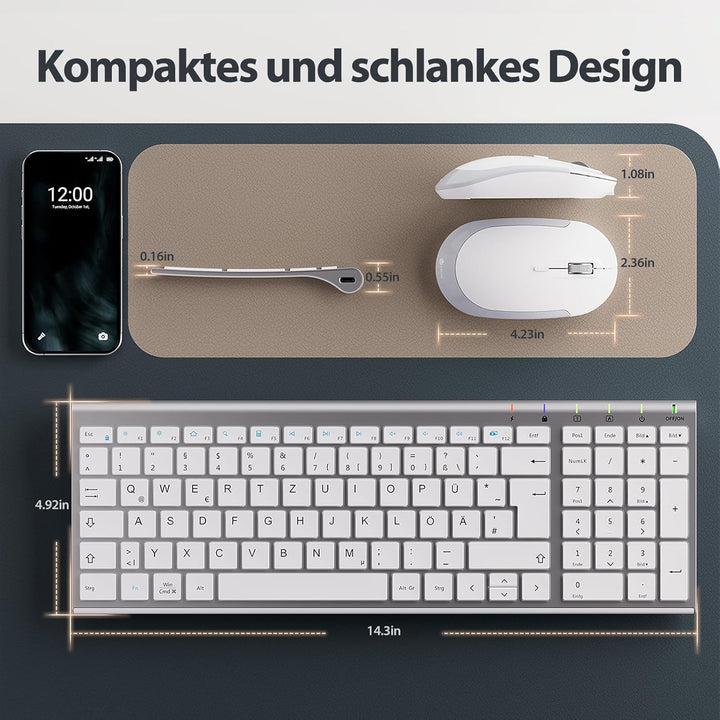 iClever Kabellos Tastatur Maus Set, Wiederaufladbare Kabellose Tastatur und Maus, QWERTZ Layout (Deu