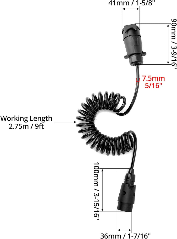 QWORK® 3 Meter 7 Pin Trailer Light Board Verlängerungskabel Spiralkabel mit Stecker auf Buchse Schle