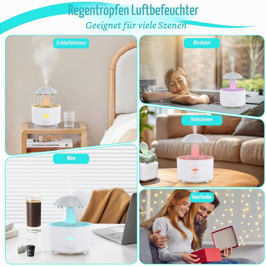 Regenschirm Luftbefeuchter 300ml, Rotierender Luftbefeuchter mit 7 Farbe Licht, Nachtlicht Schlafzim