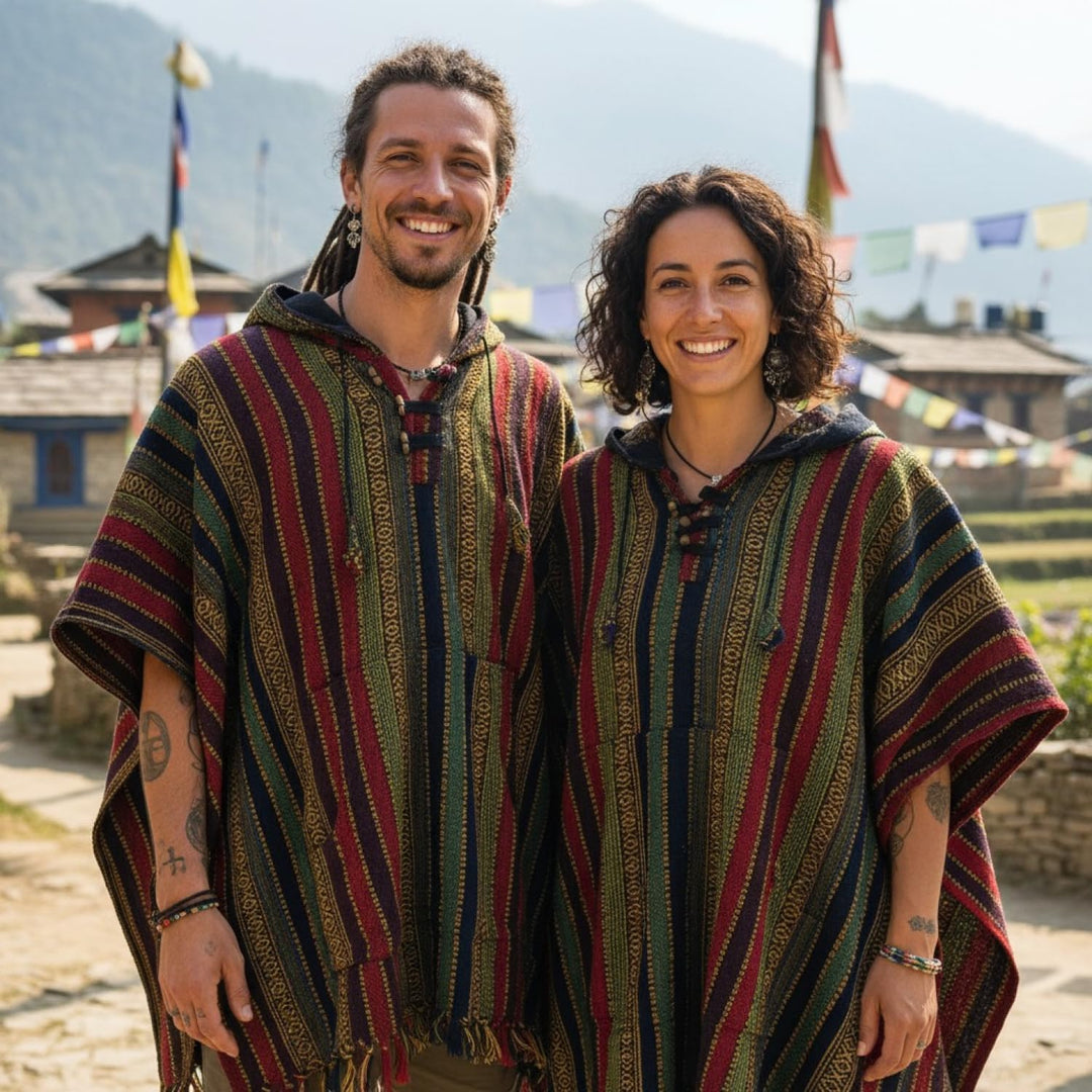 GURU SHOP Poncho Hippie Chic, Ethno Poncho, Andenponcho, Herren/Damen, Blau, Baumwolle, Size:One Siz