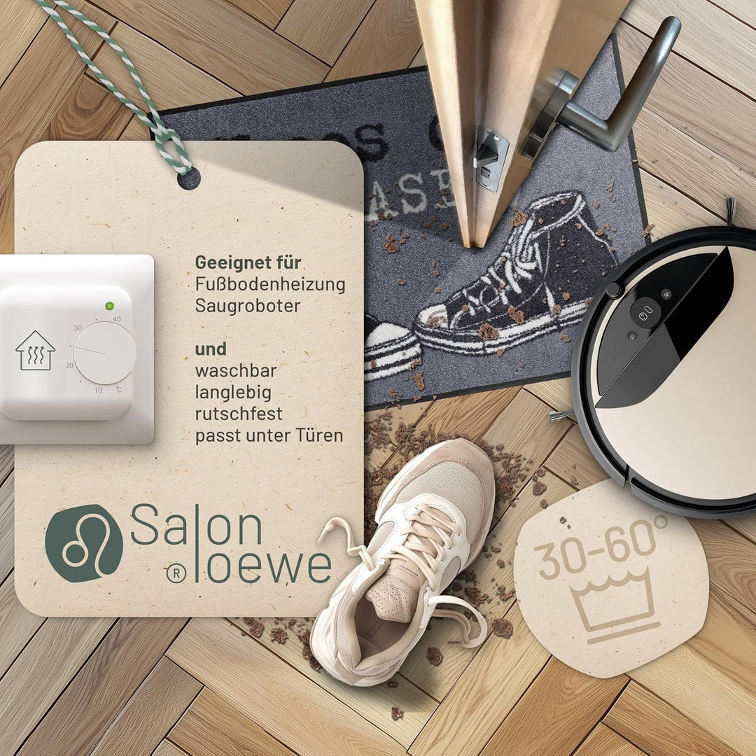 Salonloewe Fussmatte waschbar Shoes Off Please 50 x 75 cm Schmutzfangmatte Eingangs-Matte aussen und