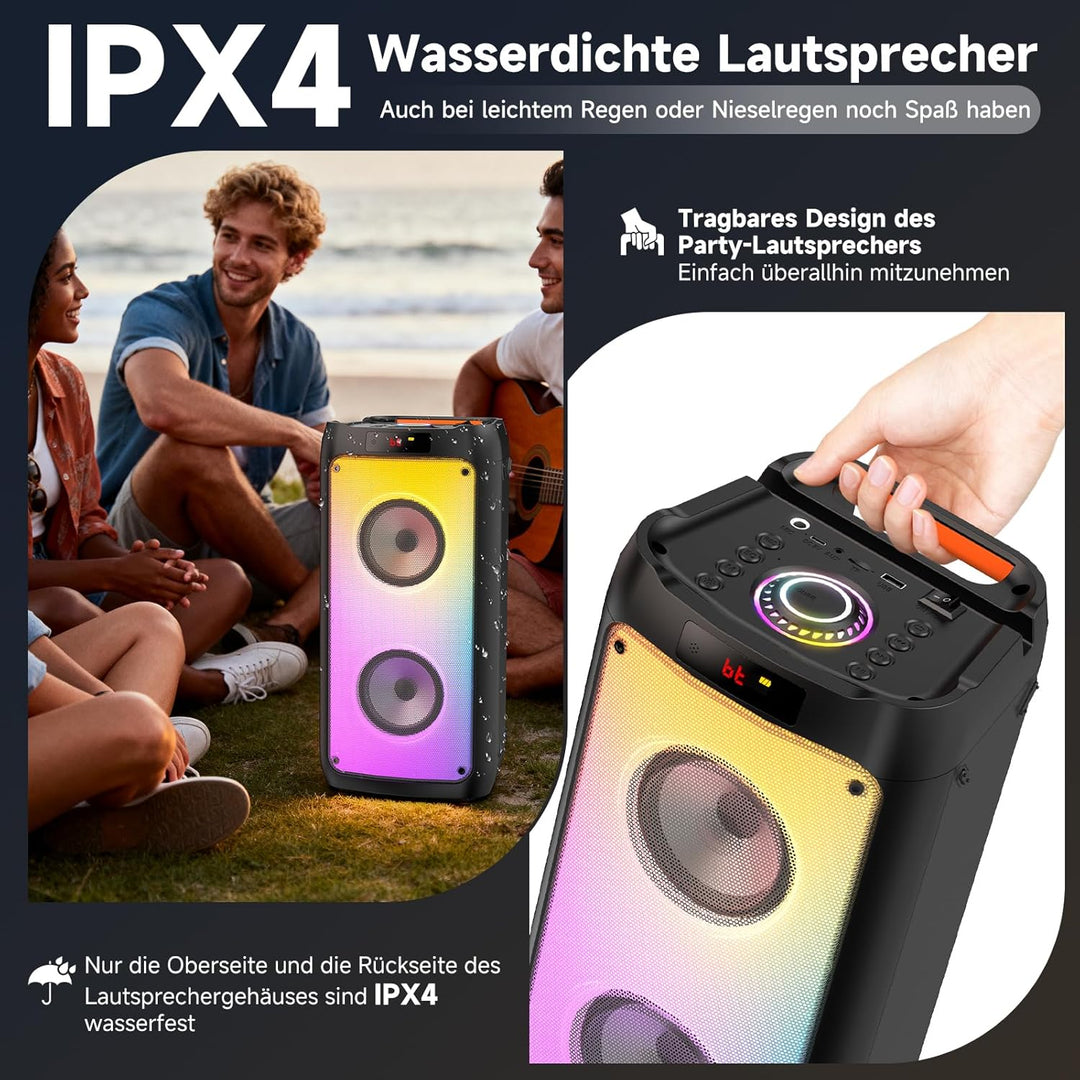 JYX Karaoke Maschine, Karaoke Anlage Mit 2 Mikrofonen, Tragbarer Bluetooth Lautsprecher Mit RGB Lich