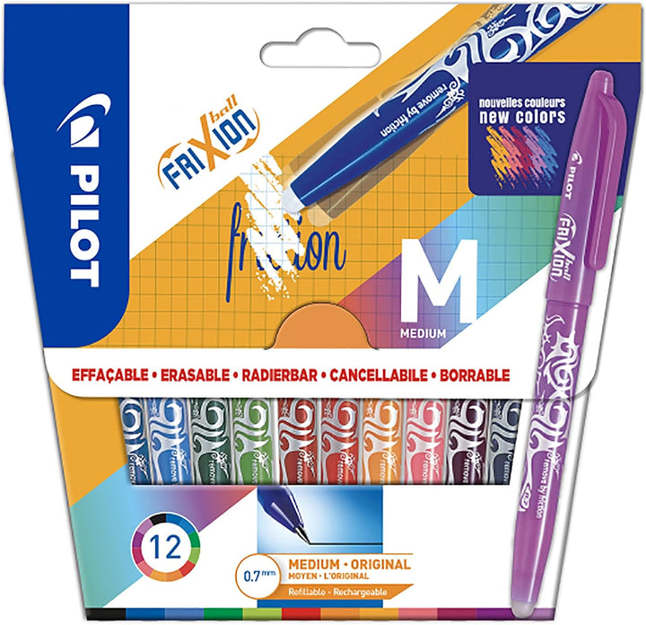 PILOT - 12 Stück Frixion Ball – radierbarer Stift mit thermoensibler Tinte – nachfüllbarer Tintenrol
