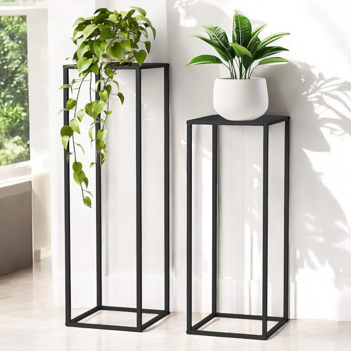 DanDiBo Pflanzenständer 96587 Metall 100 cm und 80 cm Schwarz Eckig 2er Set Beistelltisch Hoch Blume
