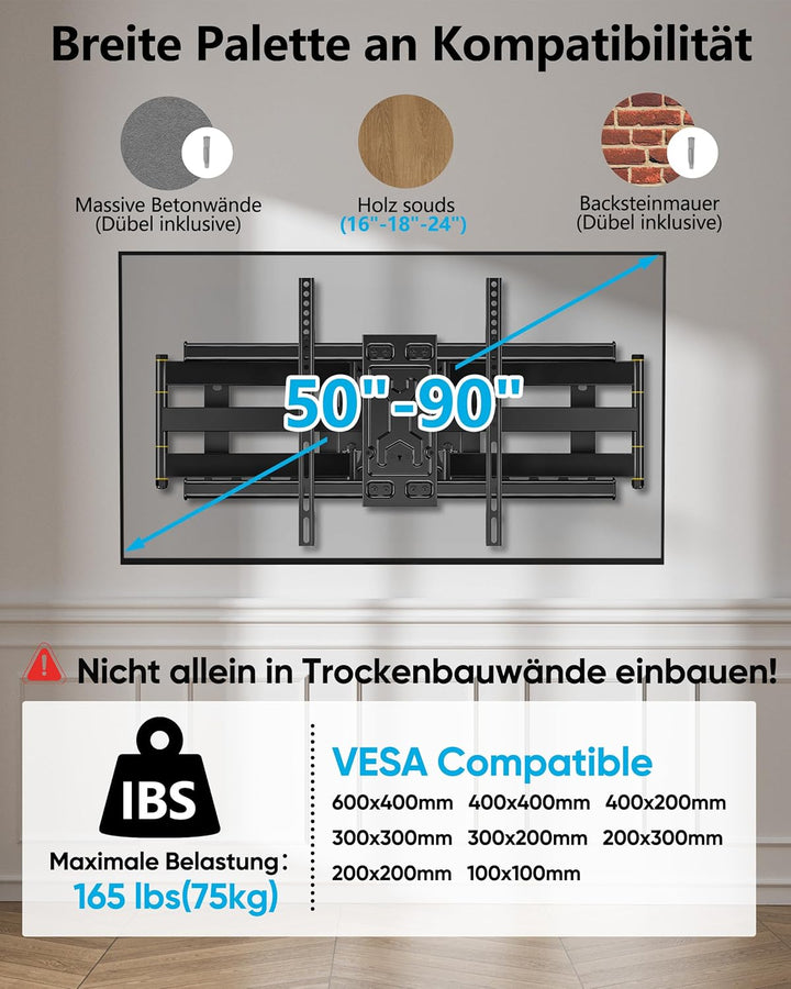 FORGING MOUNT TV Wandhalterung Halterung mit 6 Starker Arme Schwenkbare Neigbare Vollbewegung Doppel