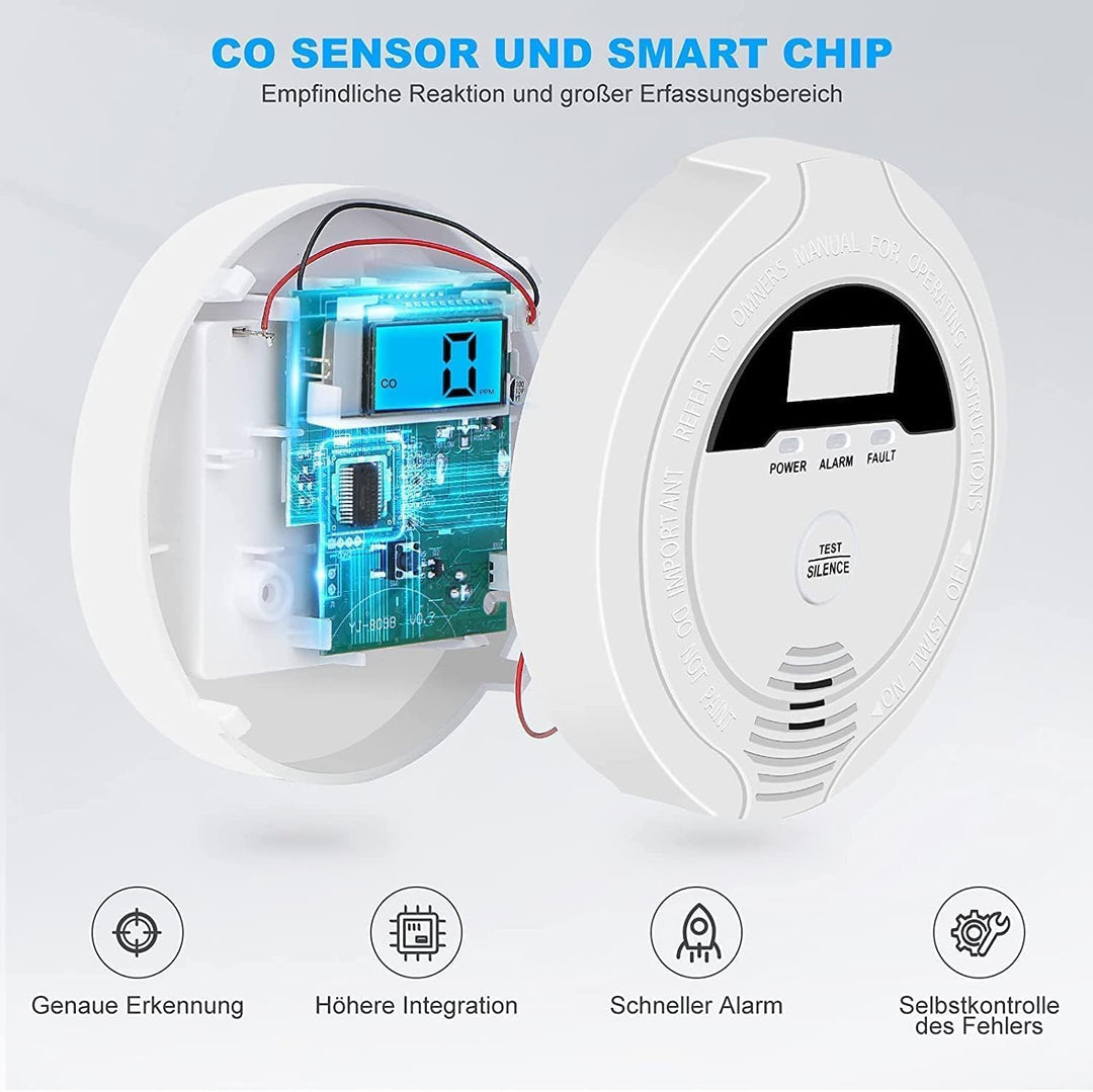 Kohlenmonoxid-Detektor, CO-Detektor mit digitaler LCD-Anzeige und akustischen Alarmen Carbon Monoxid