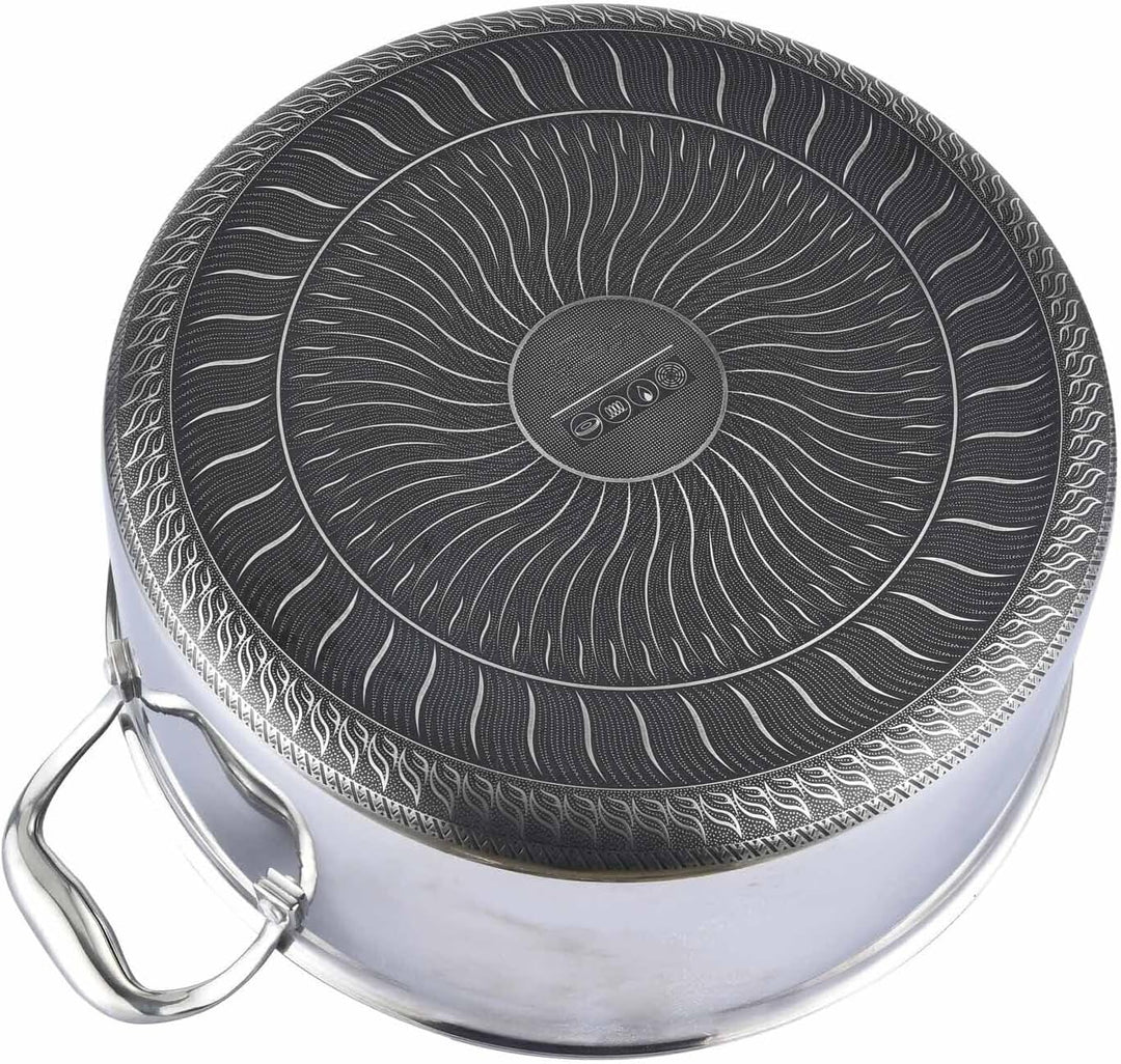 Kochtopf Ø28 cm aus Edelstahl mit Glasdeckel 3,5 L Induktion Schmortopf Bräter Antihaft Wabenstruktu