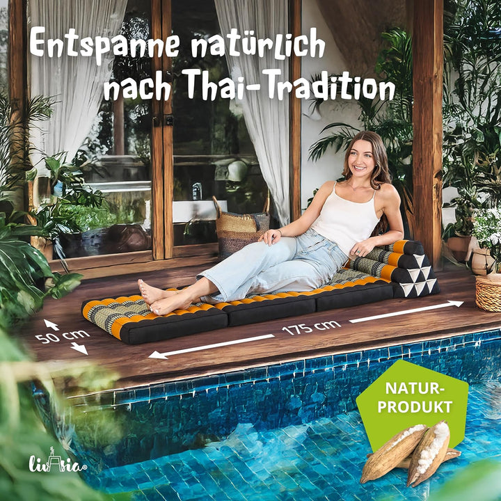 livasia Thaikissen mit 3 Auflagen, Dreieckskissen mit Klappmatratze, Keilkissen Kapok, Rückenkissen