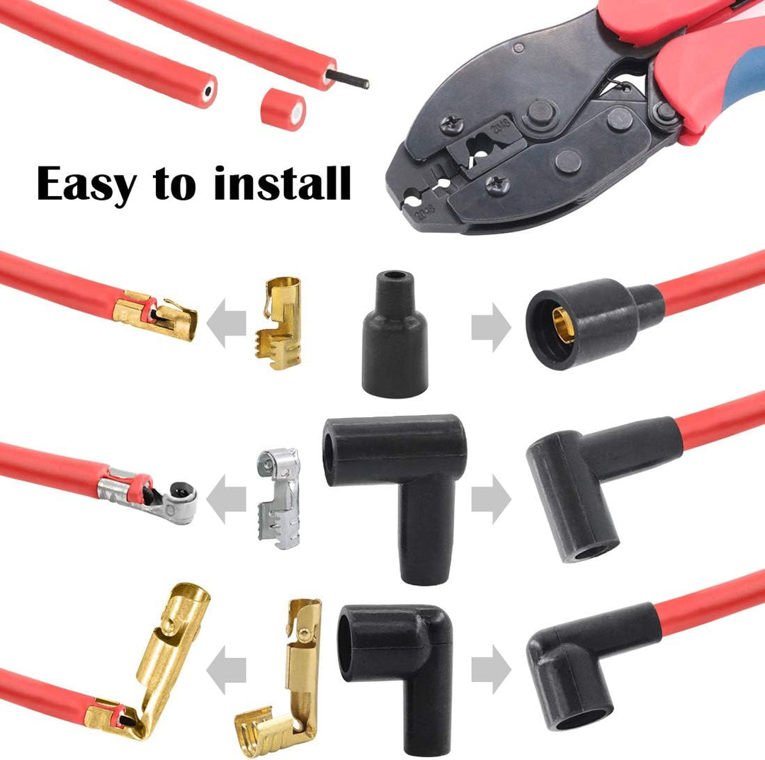 Glarks 25Pcs Ratchet Spark Plug Wire Crimper and 180 Degree/90 Degree/Straight Spark Plug Coil Termi