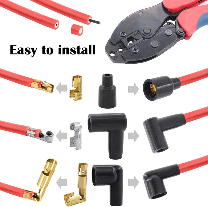 Glarks 25Pcs Ratchet Spark Plug Wire Crimper and 180 Degree/90 Degree/Straight Spark Plug Coil Termi