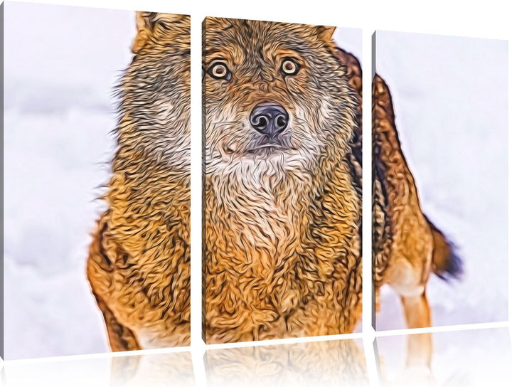 niedlicher Wolf im Schnee Spezial 3-Teiler Leinwandbild 120x80 Bild auf Leinwand, XXL riesige Bilder