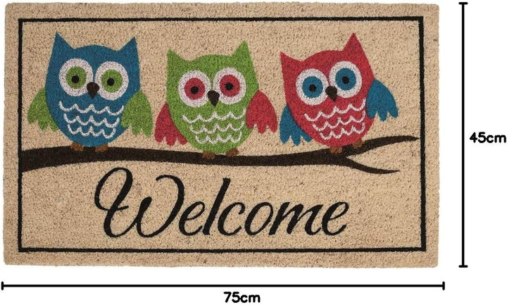Betz Kokosmatte Fussmatte Fussabstreifer Schmutzfangmatte 3 Eulen Welcome Farbe beige Grösse 45x75cm