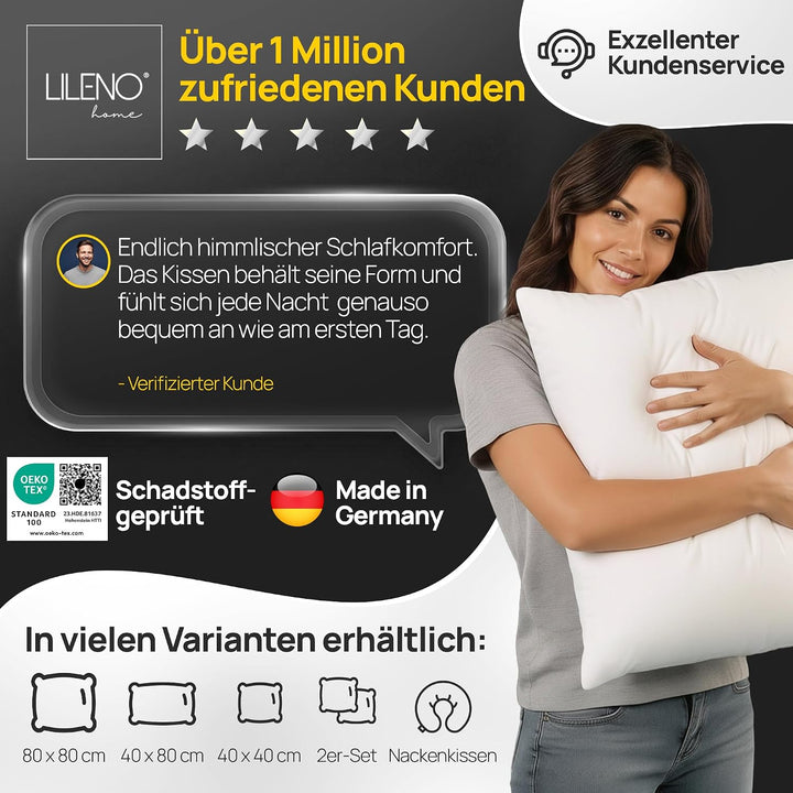 LILENO HOME Kopfkissen 50x50 cm [2er Set] als Kissen-Füllung - Bett oder Deko Kissen mit Reissversch