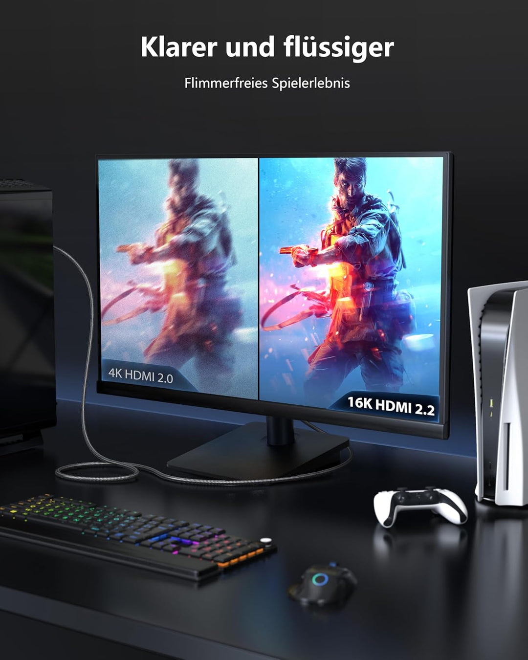 CONMDEX 16K HDMI 2.2 Kabel 1M – 96 Gbit/s Ultra High Speed, 8K@120 Hz/144 Hz, 4K@240 Hz, eARC, HDR,