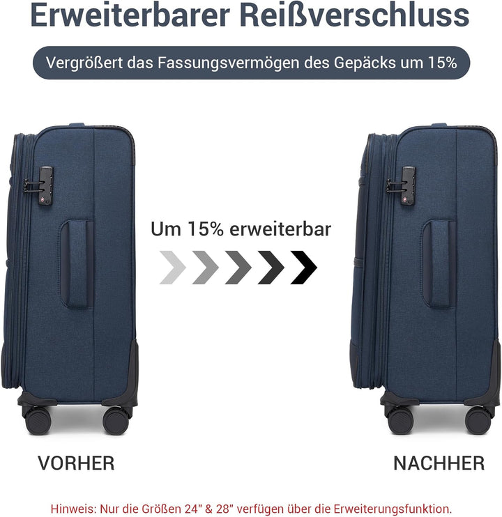 British Traveller Erweiterbarer Koffer Gross, 100L Stoff Reisekoffer mit Volumenerweiterung,4 Rollen