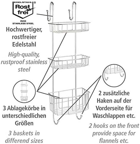 WENKO Dusch-Caddy Mod. Olesi 3 Etagen, Duschablage aus rostfreiem Edelstahl für Duschgel, Shampoo &amp;