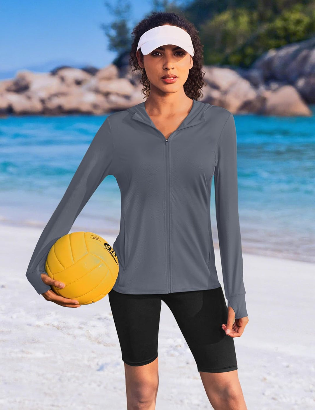 TACVASEN Damen UV Shirt Kapuze Jacke Langarm Laufshirt Schnelltrocknend Sportshirt Full Zip Sun Hood