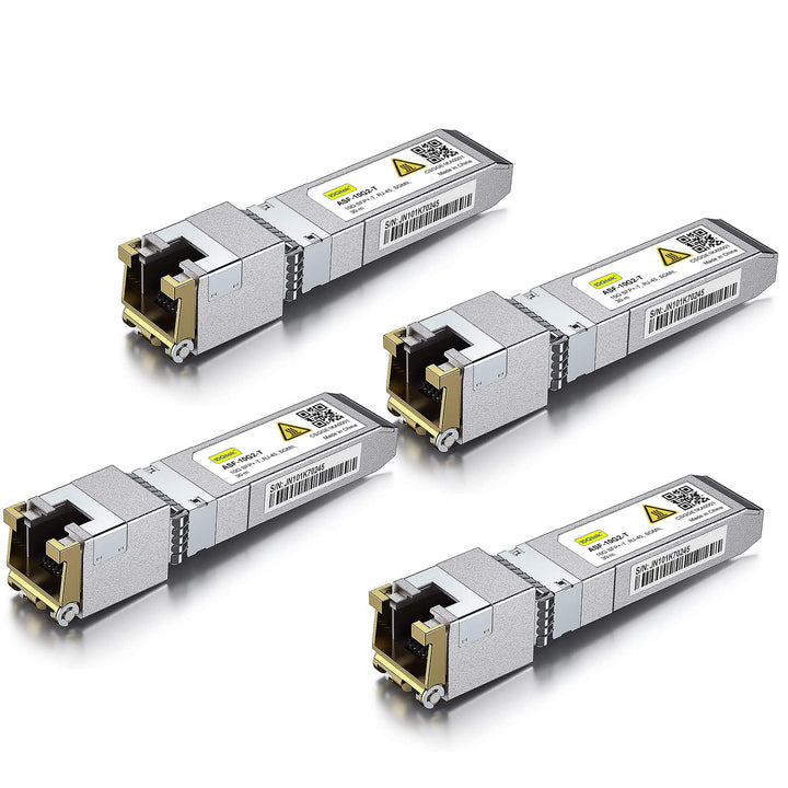 10Gtek 4-Stück 1.25/2.5/5/10GBase-T SFP+ RJ-45 CAT.6a Kupfer Transceiver 30-meter, Auto-Negotiation