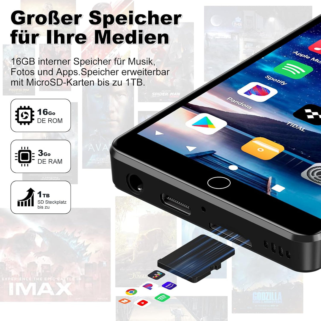 MP3 Player Spotify with Bluetooth, WLAN und 4.02 Inch Touchscreen Black, Black