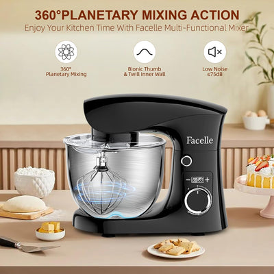 Küchenmaschine Knetmaschine 1500W | Facelle 5,5L &4,5L Teigmaschine Rührmaschine | Geräuscharm| 10+P
