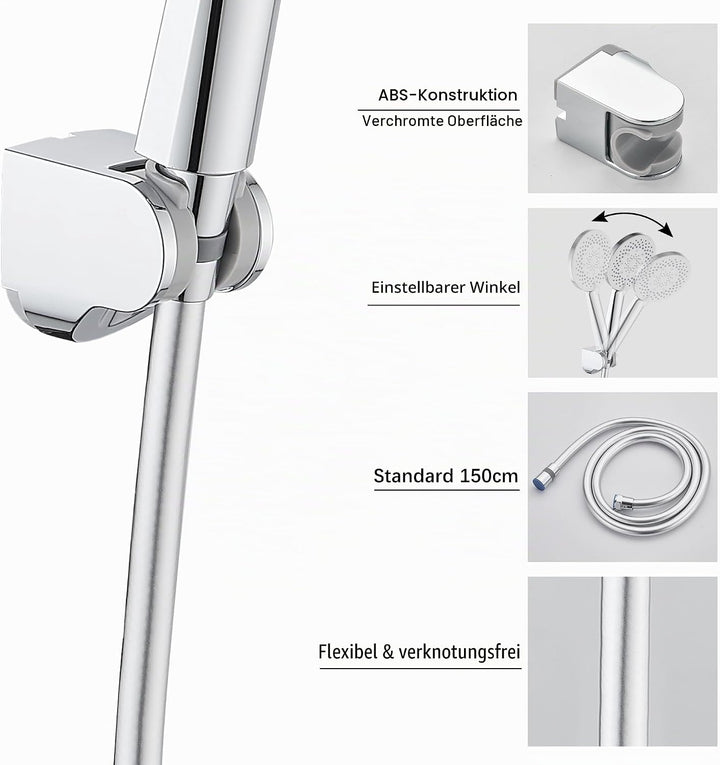 Badewannenarmatur Einhebel mit Handbrause und Duschschlauch Gummi (150cm), Mischbatterie Badewanne m