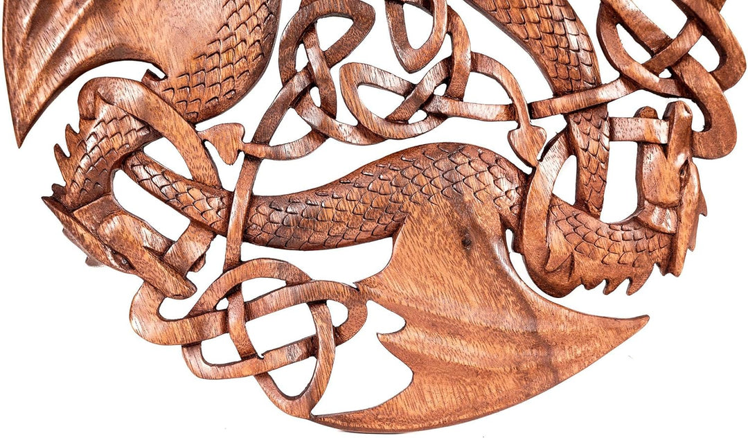 Windalf Celtic Wandbild Holzornament ACAR Ø 30 cm DREI keltische Drachen Wandrelief Handarbeit aus H