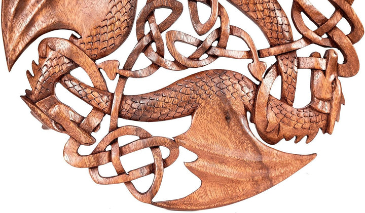 Windalf Celtic Wandbild Holzornament ACAR Ø 30 cm DREI keltische Drachen Wandrelief Handarbeit aus H