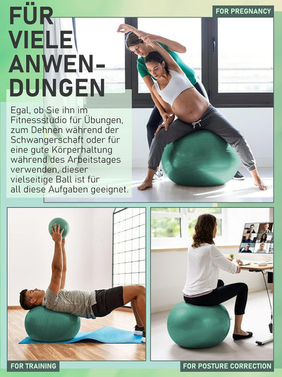 PhysKcal Gymnastikball in 55cm bis 85cm und 23 cm Pilatesball Set inkl. Luft-Pumpe | Berstschutz Gym