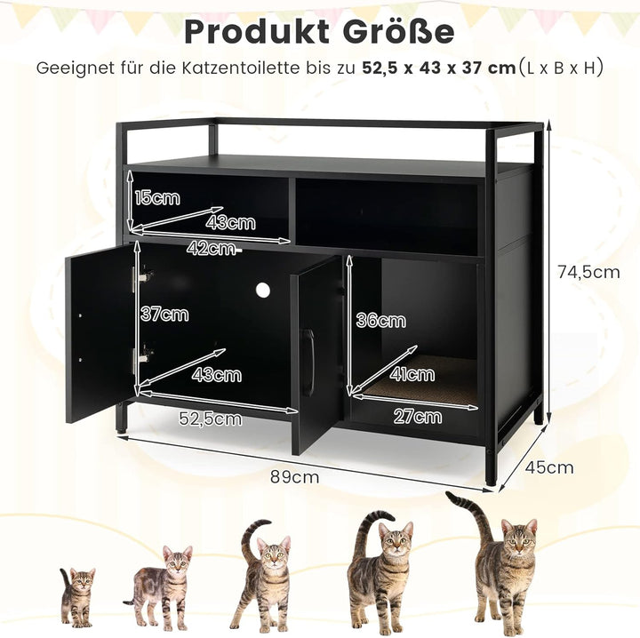 COSTWAY Katzenschrank Katzentoilette mit Doppeltüren & Kratzunterlage, Katzenhaus mit offenem Regal