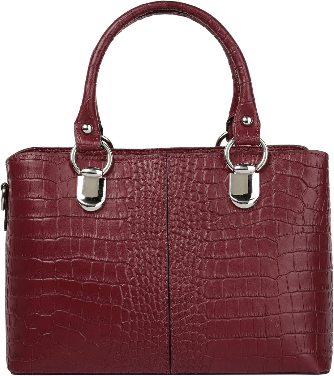 Umhängetasche Echt Leder Damen Made in Italy, Kroko-Optik Handtasche, Damen Schultertasche, elegante
