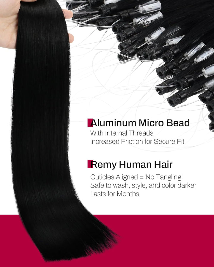 Moresoo Microring Extensions Echthaar Schwarz Micro Loop Bondings Extensions Echthaar 50cm Haarverlä