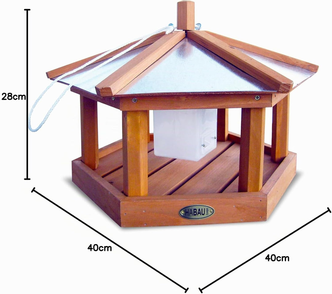 HABAU Vogelhaus Kohlmeiste aus Holz - Futterhaus zum Aufhängen mit Futtersilo