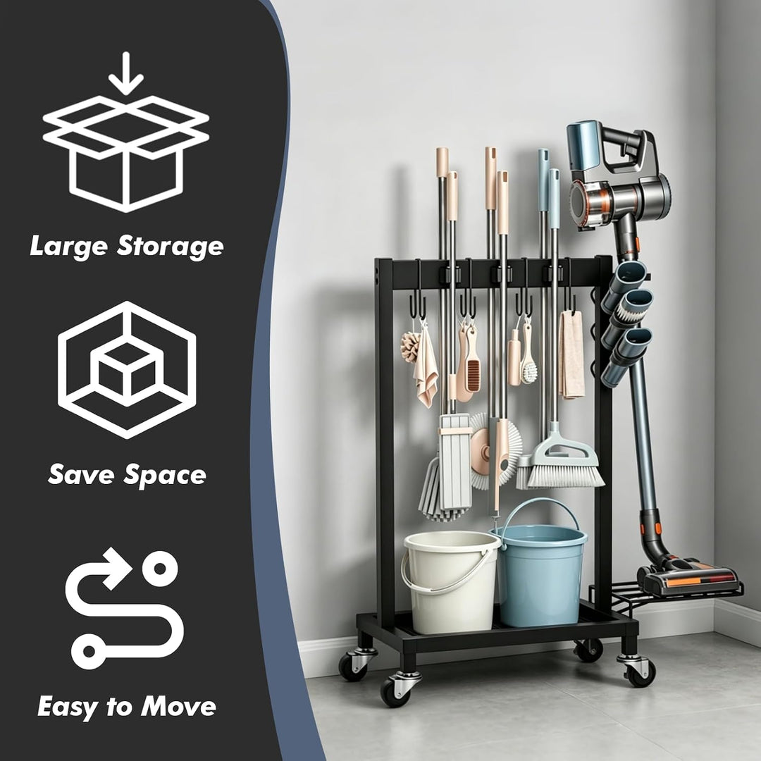 Gartenwerkzeug Organizer 3-stufig und 6 Mopphalter Yard Tool Tower Rack Garten Werkzeugregal mit 3 B