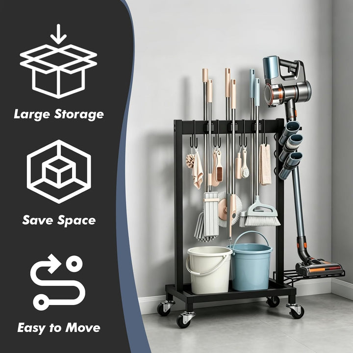 Gartenwerkzeug Organizer 3-stufig und 6 Mopphalter Yard Tool Tower Rack Garten Werkzeugregal mit 3 B