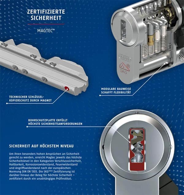Doppelzylinder für ABUS MAGTEC 2500 | Magnet-Technologie | Bohrschutz Ziehschutz | Not- und Gefahren