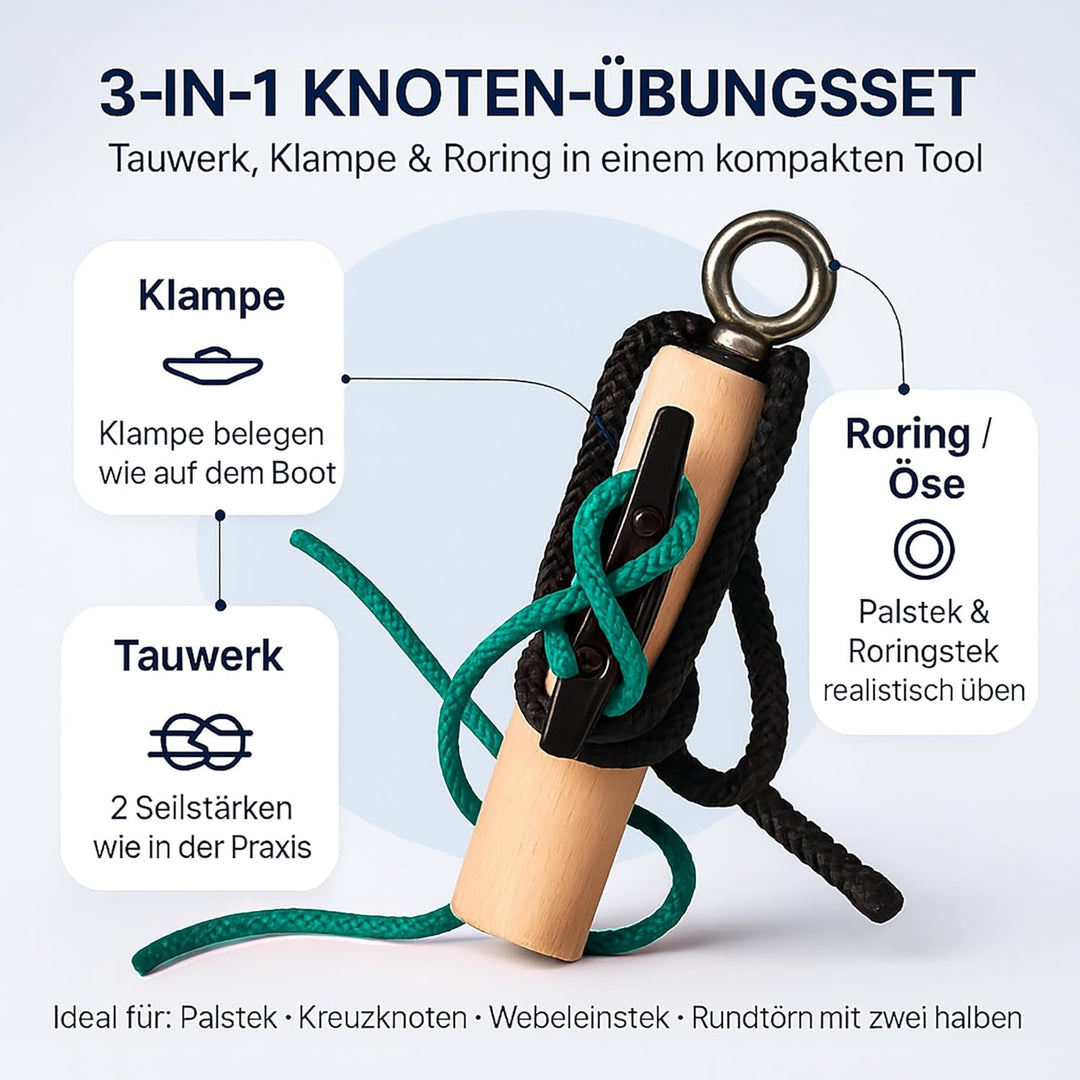 Knoten Übungsset Knoten Lernen für SBF See Bootsführerschein & Feuerwehr, Knotenübungsgerät inkl. Kn
