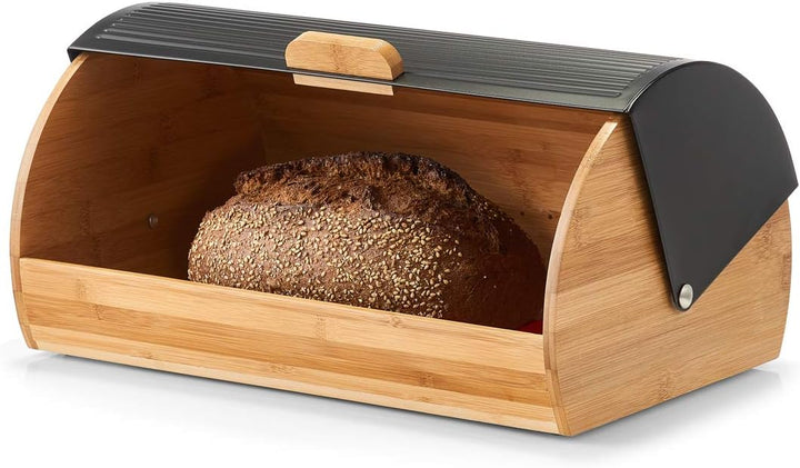 Zeller 25365 Brotkasten, Bamboo/Metall, schwarz, ca. 39 x 27 x 19 cm, Brotaufbewahrung, Trendige Sch