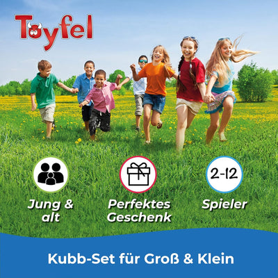 Toyfel XXL Kubb Spiel Knuut - FSC® Holzspiel mit Stoffbeutel – Spannendes Schweden Schach aus Kiefer