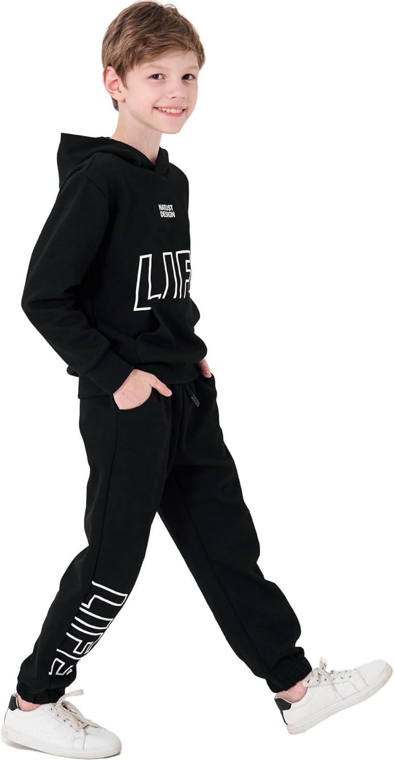 NATUST Kinder Trainingsanzug Jungen Mädchen Sportanzug Einfarbig Sweat Jogginganzug 120 Schwarz, 120