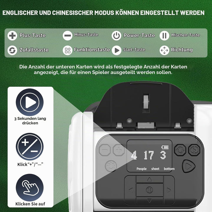 2 in 1 Automatische Kartenmischer und Kartensender mit 4 Kabellosen Kartengebertasten – Kartenmischm