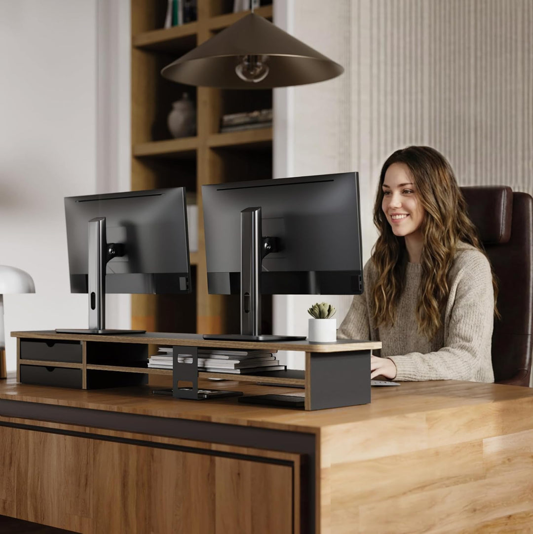 Fenge Dual Monitorständer Riser mit 2 Acryl Schubladen 108cm Grosse Computer Bildschirmständer für P