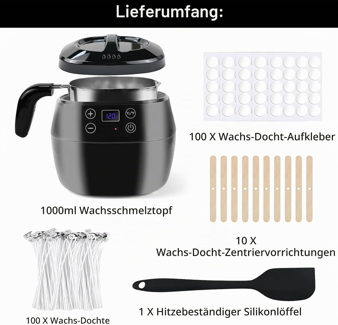 Elektrischer Wachsschmelzer, 1L mit LED-Temperaturanzeige, Wachsschmelztopf mit Ausgiesser für Kerze