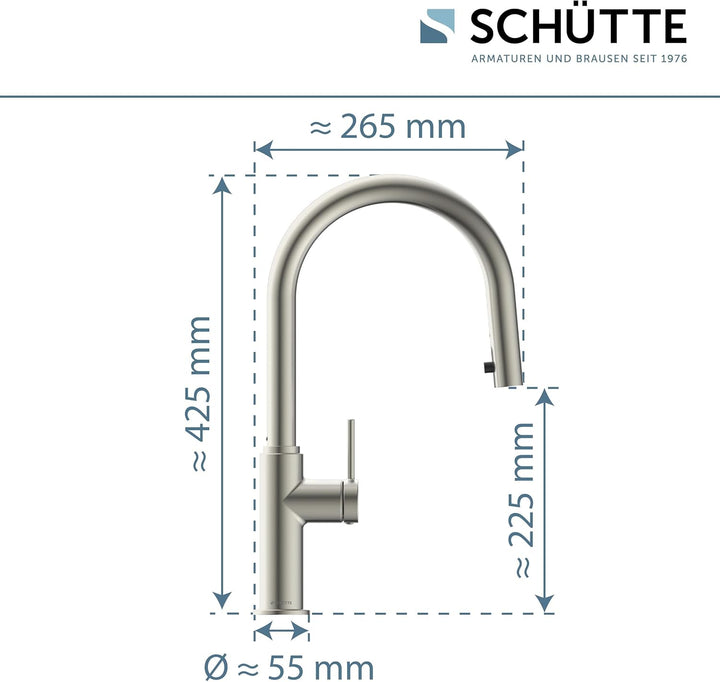 SCHÜTTE 79526 Blackpool Küchenarmatur mit ausziehbarer Geschirrbrause, 360 Grad Wasserhahn für die K