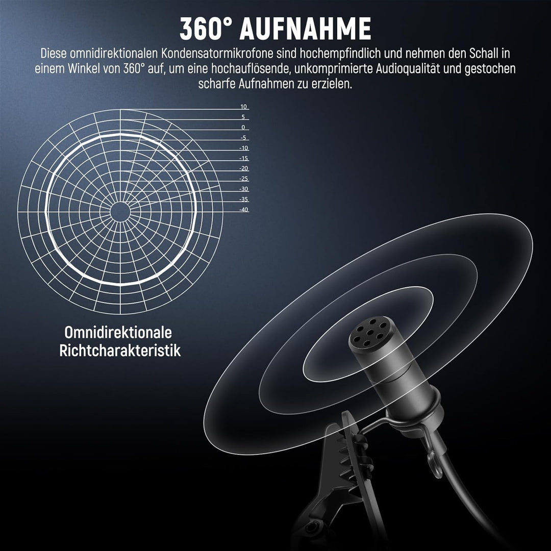 NEEWER CM5 Lav Mikrofon (2 Stück) 1,2m Wired Clip On Lavalier Lapel Omnidirektionale Kondensator 3,5