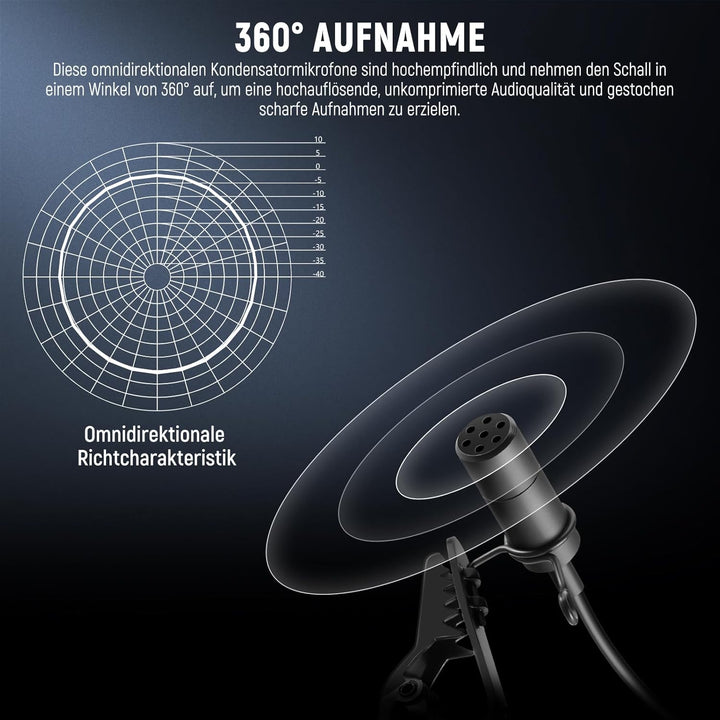 NEEWER CM5 Lav Mikrofon (2 Stück) 1,2m Wired Clip On Lavalier Lapel Omnidirektionale Kondensator 3,5