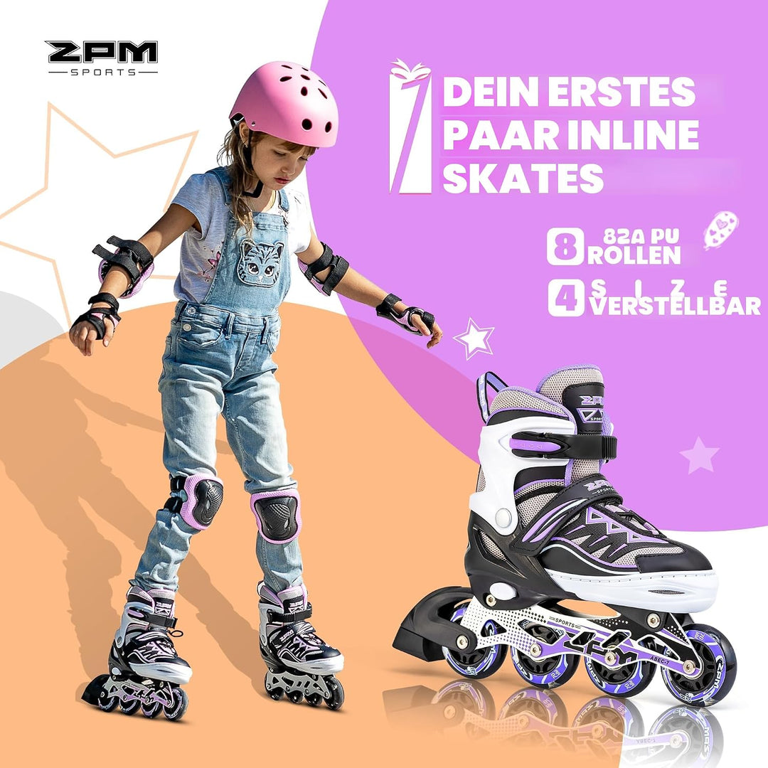 2PM SPORTS Cytia Rosa/Violett grössenverstellbare Inliner Kinder mit leuchtenden LED Rollen, lustige