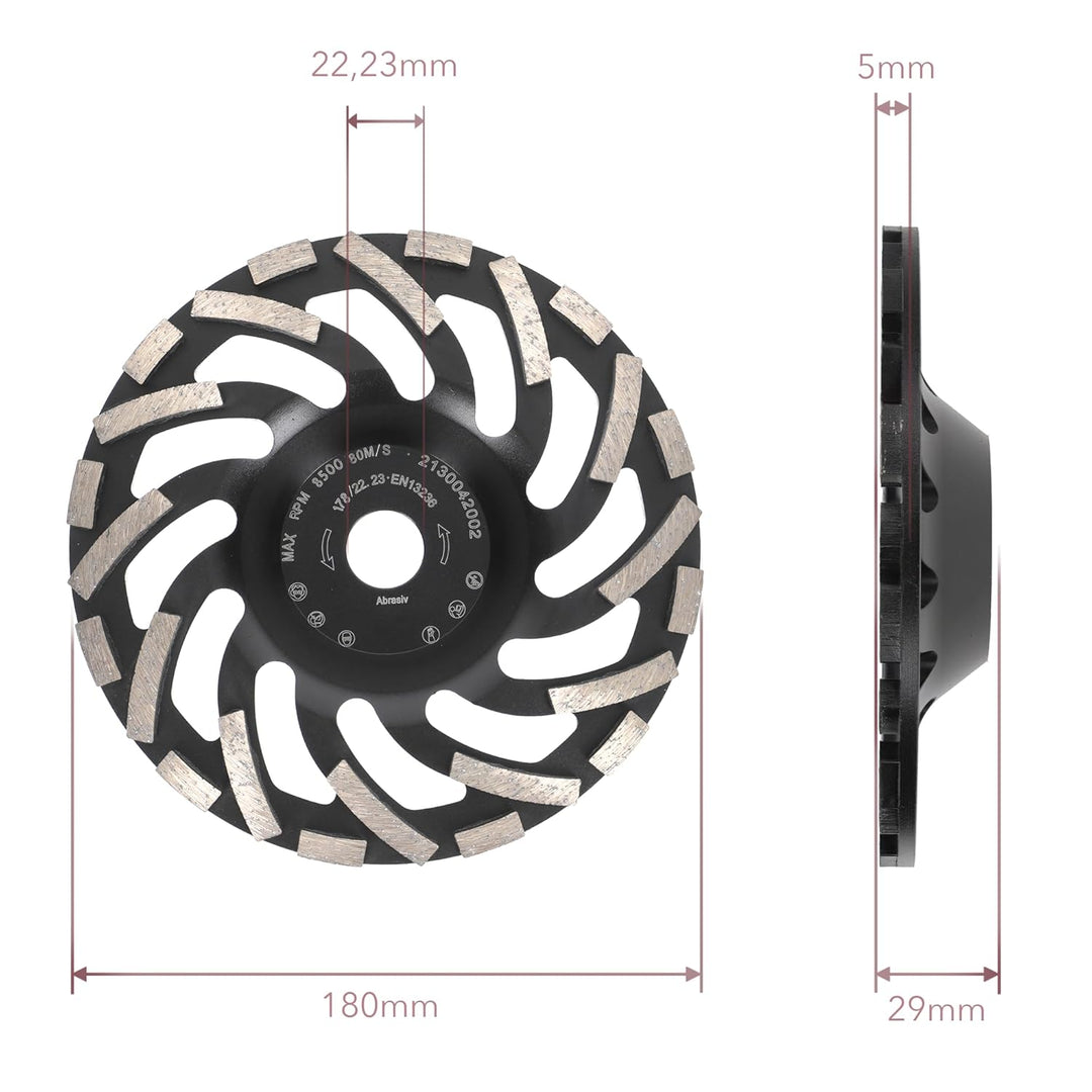 PRODIAMANT Diamant-Schleiftopf 180 mm x 22,2 mm Turbo ST91 Diamantschleifscheibe Asphalt Estrich Pro